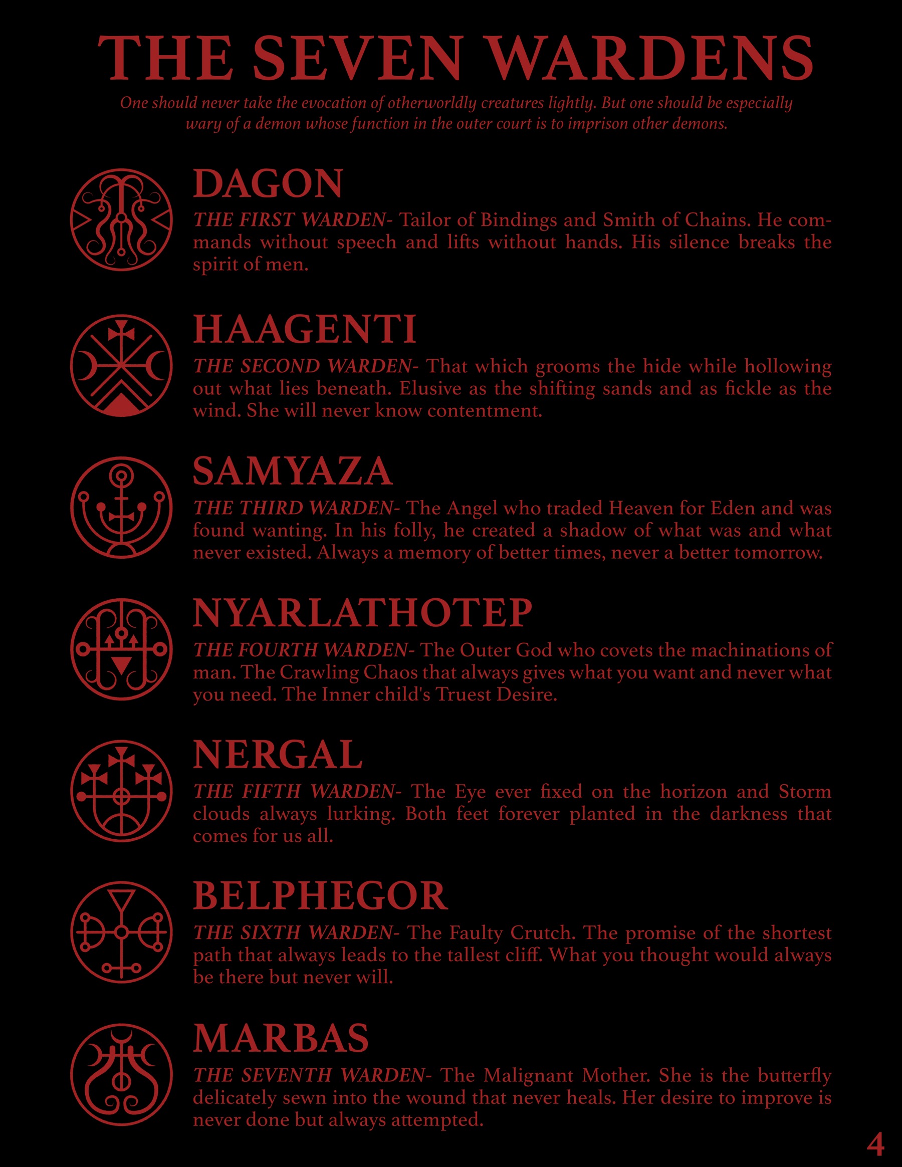 The Seven Wardens — Original Chrysalis pitch material by Joshua Jenkins.